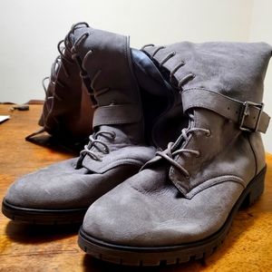 Grey Knee high lace up boot